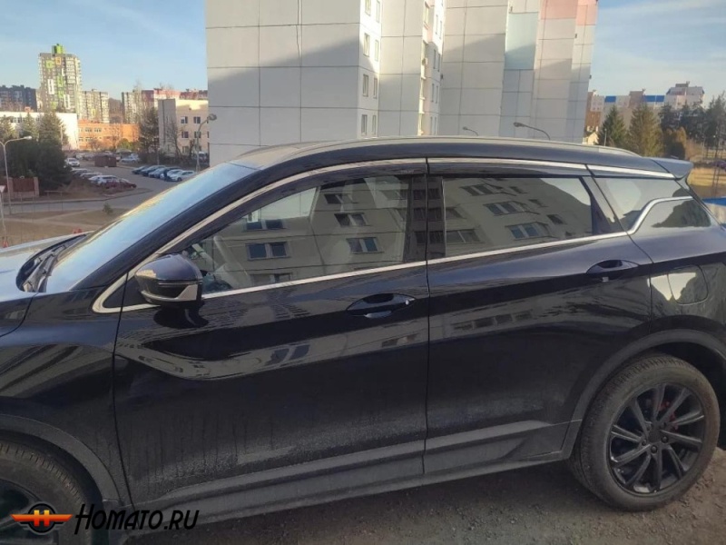 Премиум дефлекторы окон из 6 частей для Джили Кулрей 2020+/2024+ | с молдингом из нержавейки