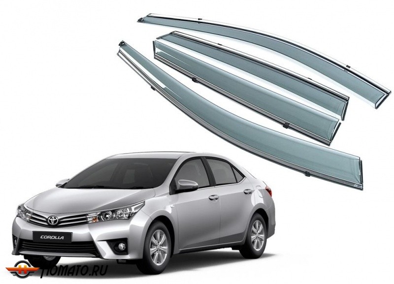 Премиум дефлекторы окон для Toyota Corolla 2013+/2015+ | с молдингом из нержавейки