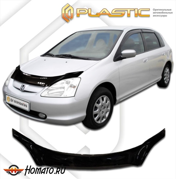 Дефлектор капота Honda Civic 7 хэтчбэк 2000-2005 (EU1-EU4, EP3) | черный