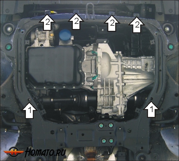 Защита картера KIA Carens 2006-2013 | двигатель + КПП, 2 мм, сталь | MOTODOR | 01023