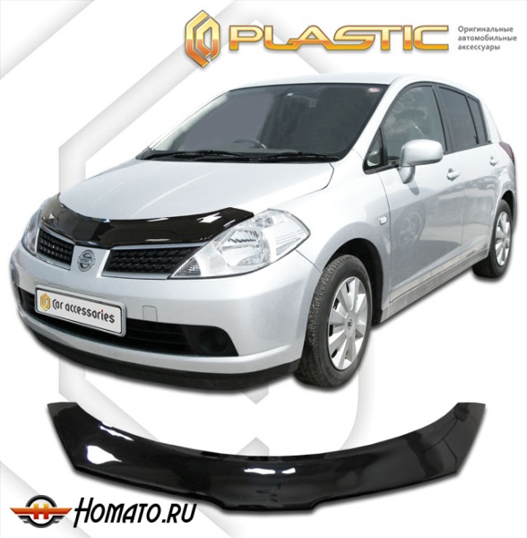 Дефлектор капота Nissan Tiida правый руль 2004-2012 (C11, JC11, NC11) | черный
