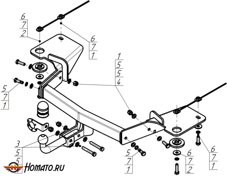 Фаркоп Jetour X90 Plus 2023- | шар A - съемный крюк (на болтах), нагрузка 75/1200 | MOTODOR | 99017-A
