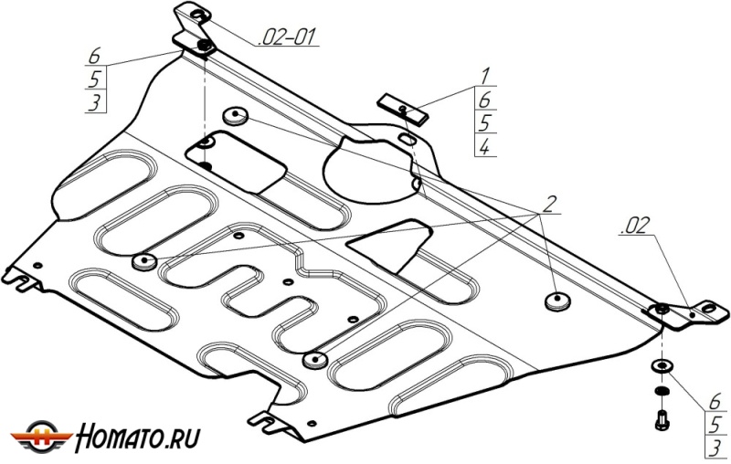 Защита картера Toyota Corolla 2006-2013 | двигатель + КПП, 2 мм, сталь | MOTODOR | 72509