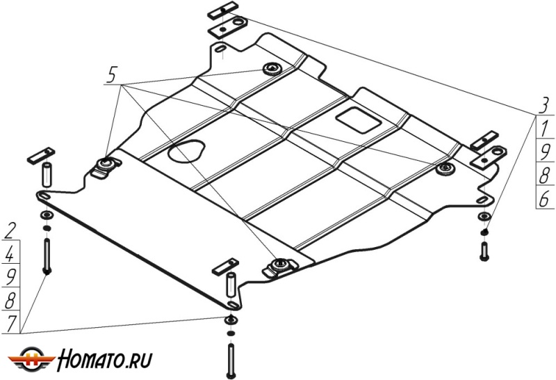 Защита картера Honda Civic 7 2001-2005 | двигатель + КПП, 2 мм, сталь | MOTODOR | 00810