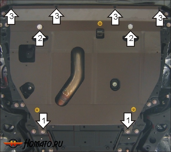 Защита картера Toyota RAV 4 2010-2013 | двигатель + КПП, 2 мм, сталь | MOTODOR | 72535