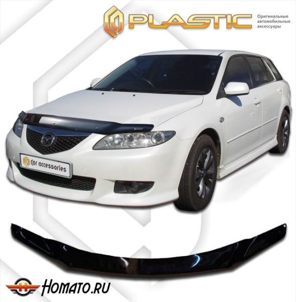 Дефлектор капота Mazda 6 универсал 2002-2008 (GG3S, GGES) | черный