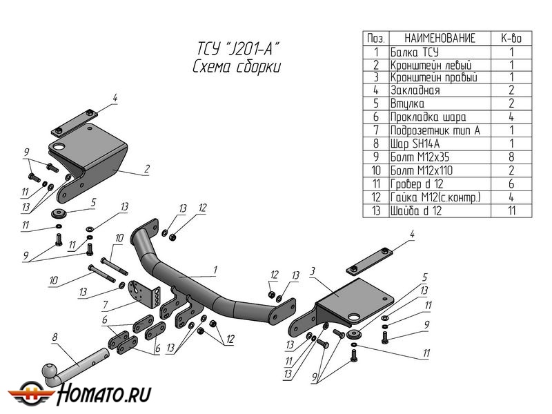 Фаркоп JETOUR X90 PLUS 2021- | шар A | Лидер Плюс | J201-A