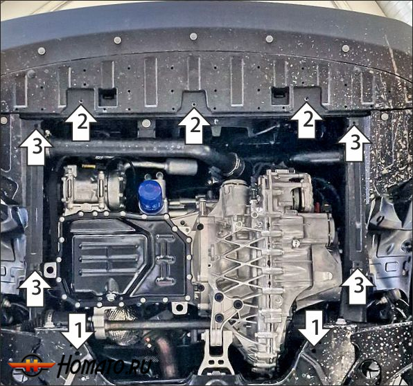 Защита картера Dongfeng Mage 2025+ | двигатель + КПП, 2 мм, сталь | MOTODOR | 78613