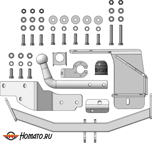Фаркоп KIA Sorento 2020- | шар A - оцинкованный, нагрузка 100/2000 | ZincaR | ZK101A