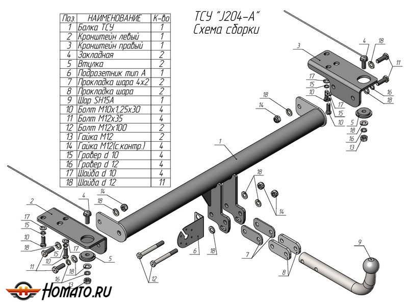 Фаркоп JETOUR DASHING 2023- | шар A | Лидер Плюс | J204-A