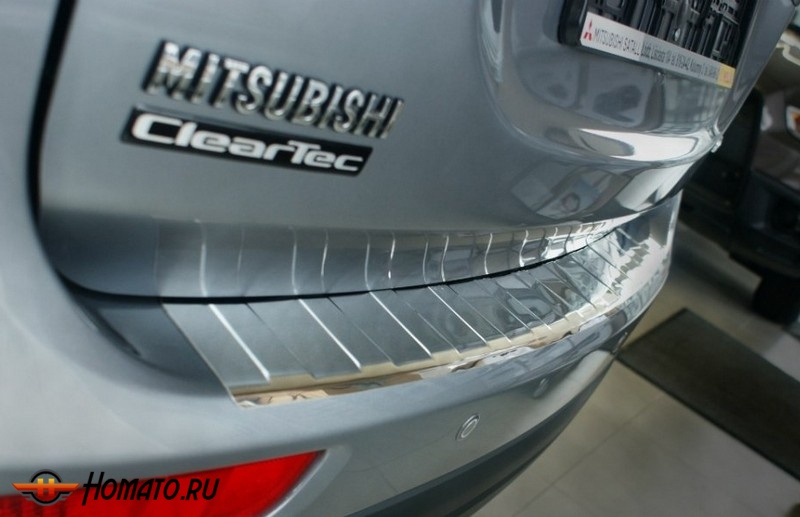 Накладка на задний бампер для Mitsubishi Outlander (2012-2014) | матовая нержавейка, с загибом, серия Trapez