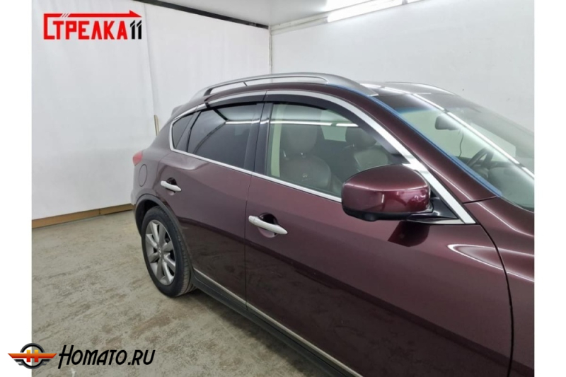Дефлекторы Infiniti EX / QX50 2007-2018 | с хром молдингом, из 6 частей, премиум, плоские, 2D