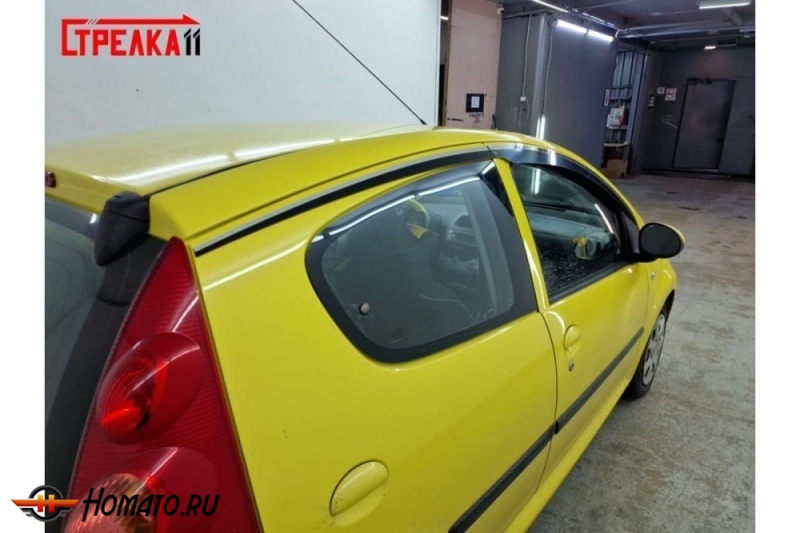 Дефлекторы Пежо 107 (5D) 2005-2015 | с хром молдингом, из 4 частей, премиум, плоские, 2D