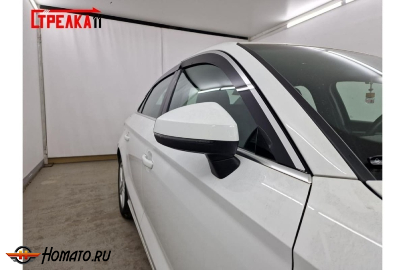 Дефлекторы Audi A3 седан (8V) 2012-2020 | с хром молдингом, из 6 частей, премиум, плоские, 2D