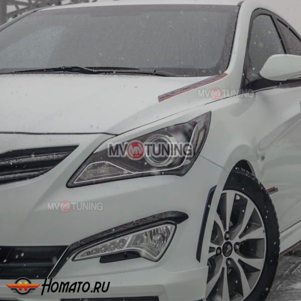 Реснички на фары для Hyundai Solaris 2014-2016 рестайл | некрашеные