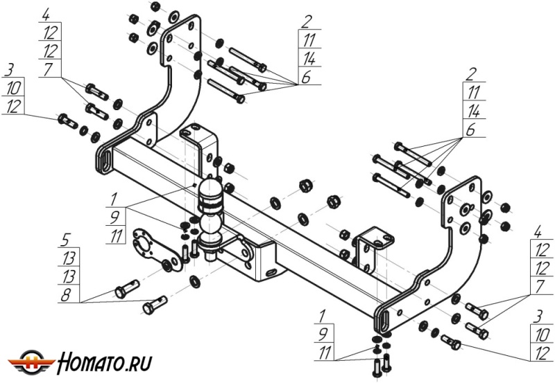 Фаркоп Mercedes-benz Sprinter 1995-2002 | шар FE - оцинкованный, нагрузка 100/2000 | MOTODOR | 91202-FE