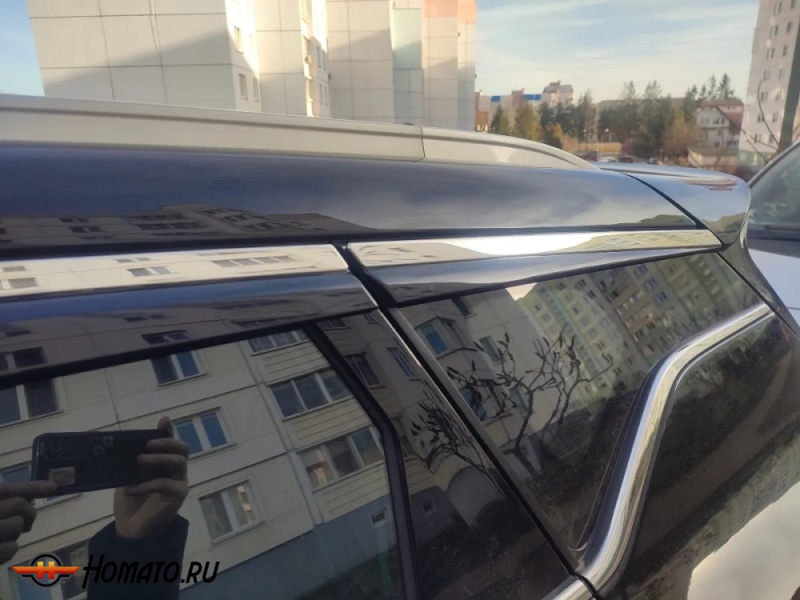 Премиум дефлекторы окон из 6 частей для Джили Кулрей 2020+/2024+ | с молдингом из нержавейки