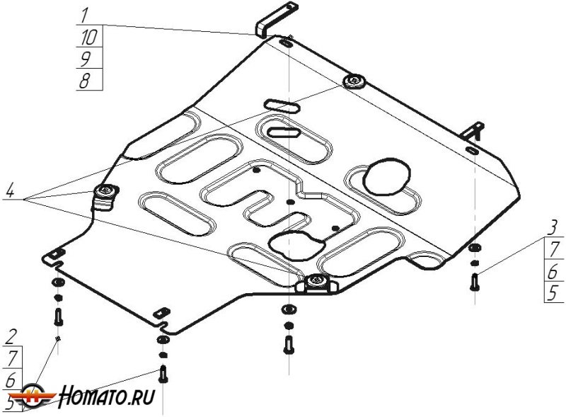 Защита картера Nissan Tiida 2006-2014 | двигатель + КПП, 2 мм, сталь | MOTODOR | 71427