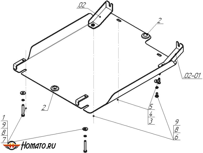 Защита картера Hummer H3 2005-2010 | КПП, 3 мм, сталь | MOTODOR | 15701