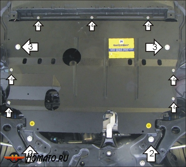Защита картера Mazda 3 2011-2013 | двигатель + КПП, 2 мм, сталь | MOTODOR | 01126