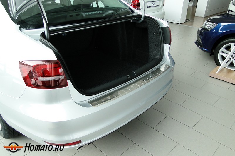 Накладка на задний бампер для Volkswagen Jetta 6 2014+ | нержавейка, с загибом