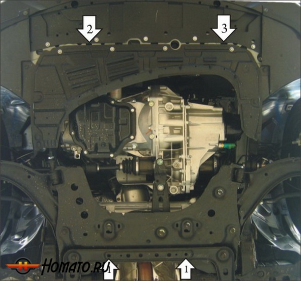Защита картера Nissan Tiida 2006-2014 | двигатель + КПП, 2 мм, сталь | MOTODOR | 71427