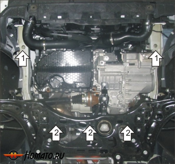 Защита картера Volkswagen Passat B8 2015-2023 | двигатель + КПП, 2 мм, сталь | MOTODOR | 72303