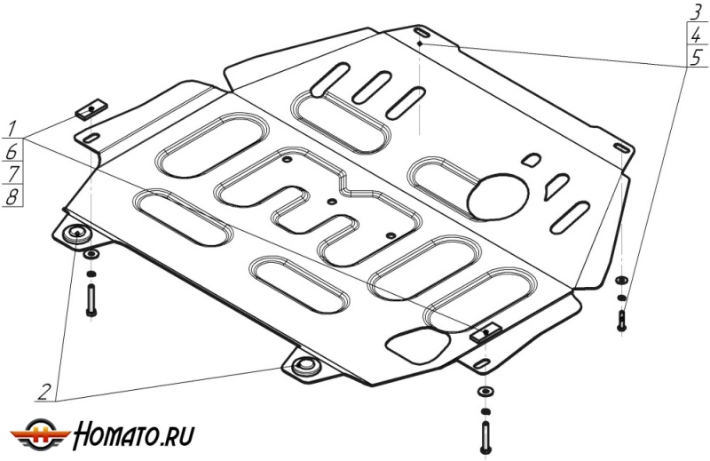Защита картера Mitsubishi Outlander III 2012-2015 | двигатель + КПП, 2 мм, сталь | MOTODOR | 71338