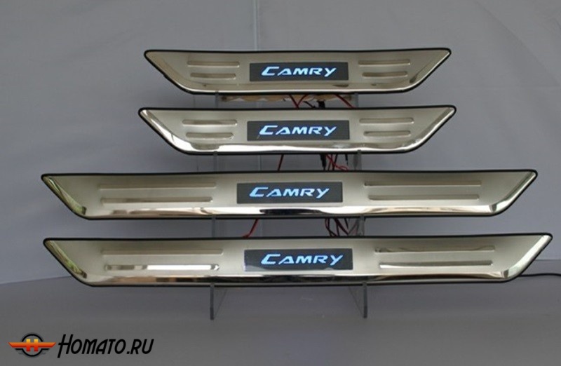 JMT Накладки на дверные пороги с логотипом и LED подсветкой, нерж. для TOYOTA Camry "06-/"09-
