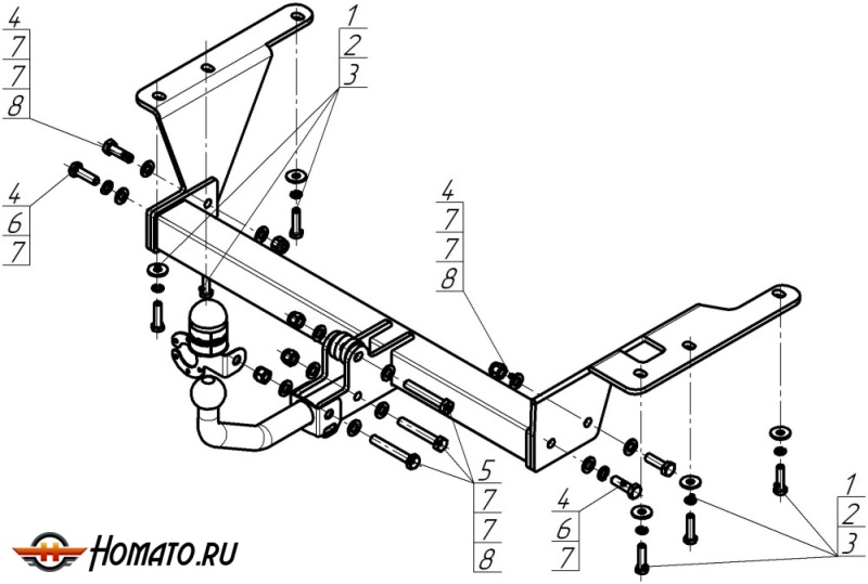 Фаркоп Honda CR-V III 2009-2012 | шар A - оцинкованный, нагрузка 75/1500 | MOTODOR | 90805-A