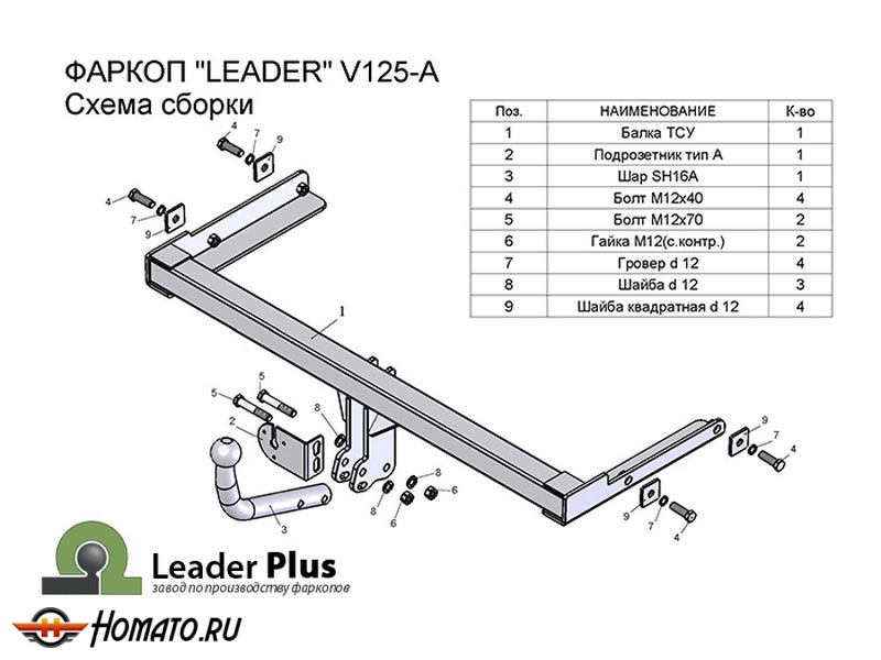 Фаркоп SKODA RAPID 1 2012-2020 | шар A | Лидер Плюс | V125-A Фаркоп SKODA RAPID 1 2012-2020 | шар A | Лидер Плюс | V125-A