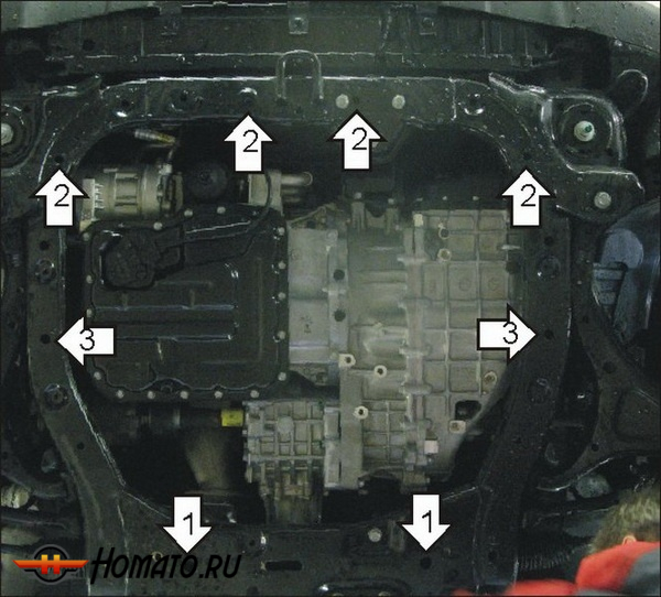 Защита картера Hyundai Santa Fe 2 2006-2012 | двигатель + КПП, 2 мм, сталь | MOTODOR | 70921