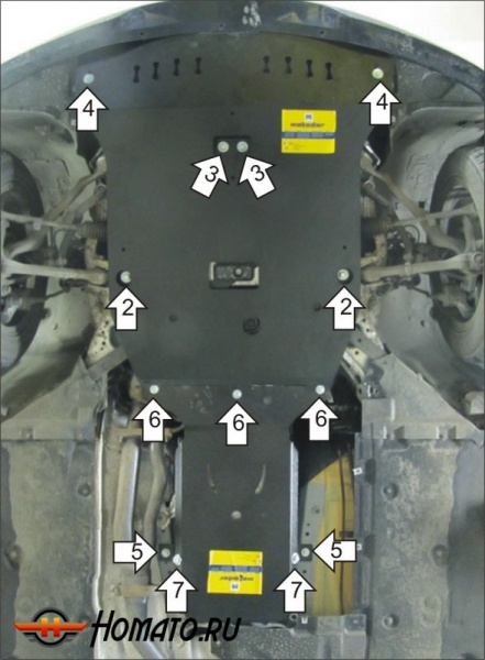 Защита картера BMW 3 (e90) 2008-2011 | двигатель + КПП + пневмогидроусилитель + рулевые тяги, 2 мм, сталь | MOTODOR | 00224