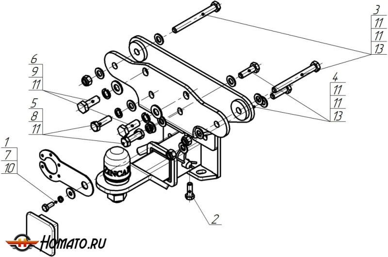 Фаркоп TANK 500 2021- | шар E - быстросъемный под квадрат, нагрузка 75/1500 | ZincaR | ZT201E