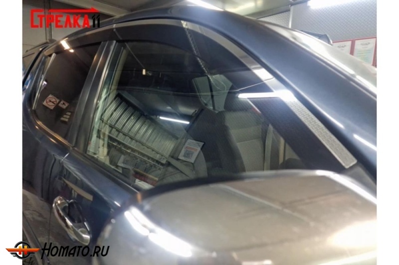 Дефлекторы Митсубиси Л200 4 2007-2015 | с хром молдингом, из 4 частей, премиум, плоские, 2D