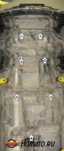 Защита картера Nissan Pathfinder 2010-2014 | двигатель + КПП + раздатка, 2 мм, сталь | MOTODOR | 01449