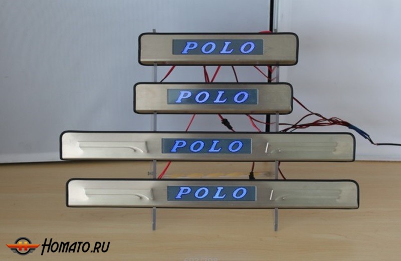 Накладки на дверные пороги с LED подстветкой, нерж. для VW Polo Hatchback, Polo Sedan 2010+/2015+