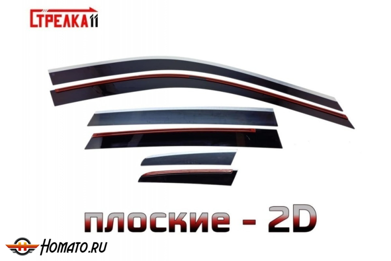 Дефлекторы Рено Сценик 2 2003-2009 | с хром молдингом, из 6 частей, премиум, плоские, 2D,
