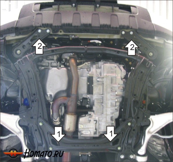 Защита картера Honda Pilot 2011-2015 | двигатель + КПП, 2 мм, сталь | MOTODOR | 00823