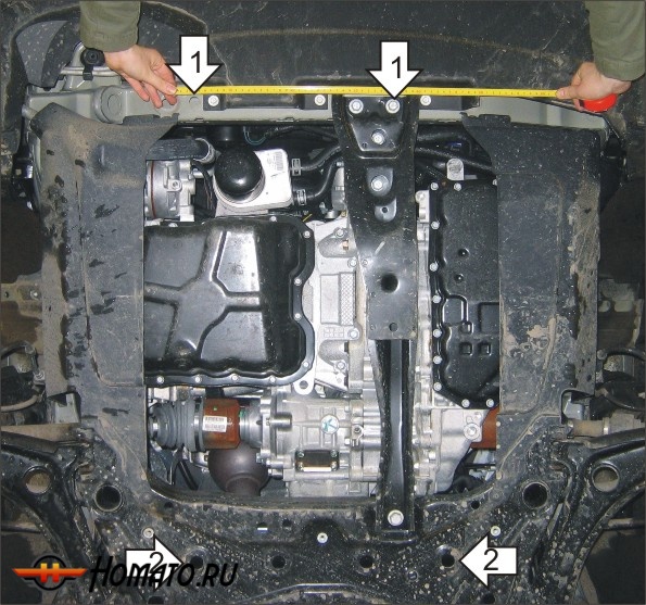 Защита картера Jeep Compass 2006-2016 | двигатель + КПП, 2 мм, сталь | MOTODOR | 05201