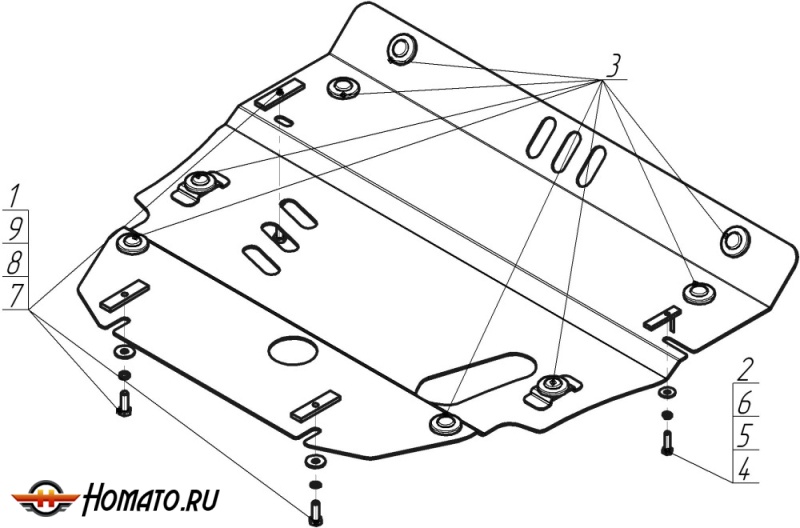 Защита картера Honda Pilot 2005-2008 | двигатель + КПП, 3 мм, сталь | MOTODOR | 10801