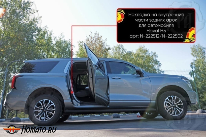 Накладки на пороги задних арок Haval H5 2023+ | шагрень