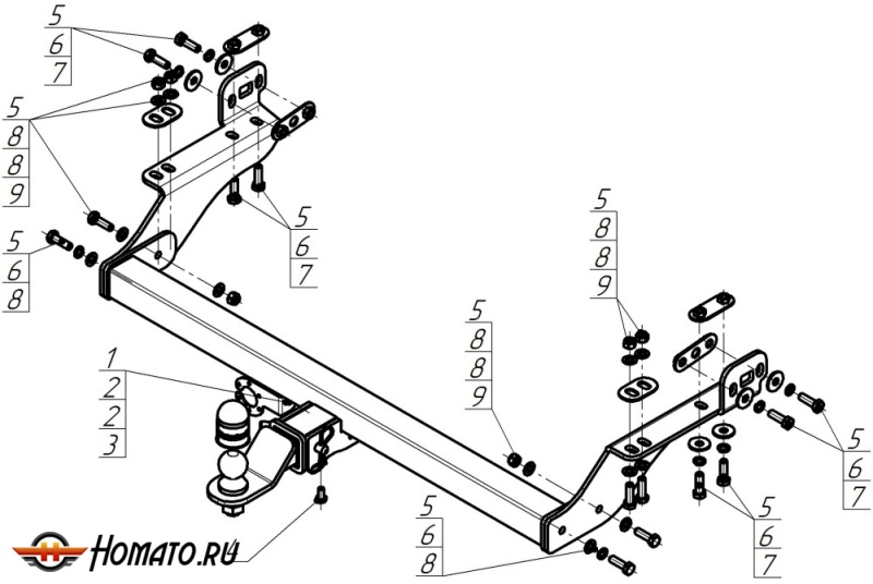 Фаркоп Jac T9 2024- | шар E - быстросъемный под квадрат, нагрузка 100/2500 | MOTODOR | 98303-E