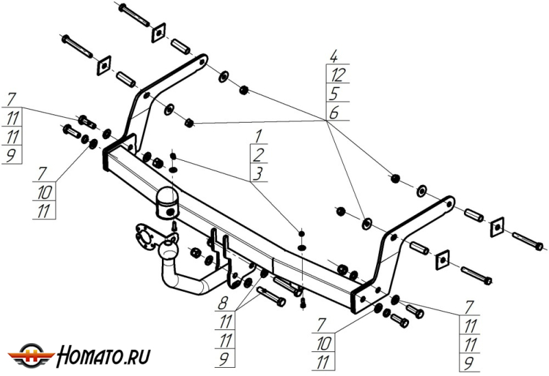 Фаркоп Lada X-Ray 2016-2022 | шар A - оцинкованный, нагрузка 50/800 | АвтоСтандарт | L103A