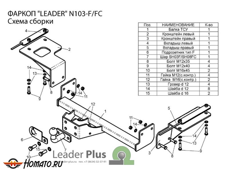 Фаркоп NISSAN X-TRAIL 2 (T31) 2007-2014 | шар F - кованый | Лидер Плюс | N103-F