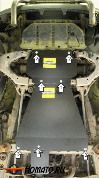 Защита картера Toyota Land Cruiser 100 2002-2007 | двигатель + КПП, 3 мм, сталь | MOTODOR | 12507