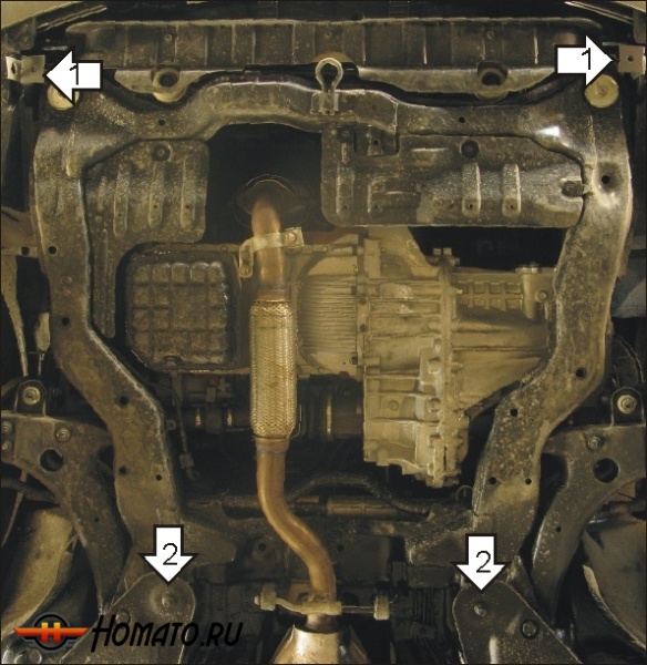 Защита картера Hyundai Sonata IV 2001-2005 | двигатель + КПП, 2 мм, сталь | MOTODOR | 01007