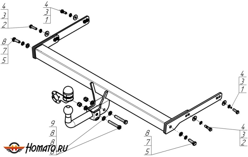 Фаркоп Skoda Karoq 2020- | шар A - оцинкованный, нагрузка 100/2000 | MOTODOR | 92305-A