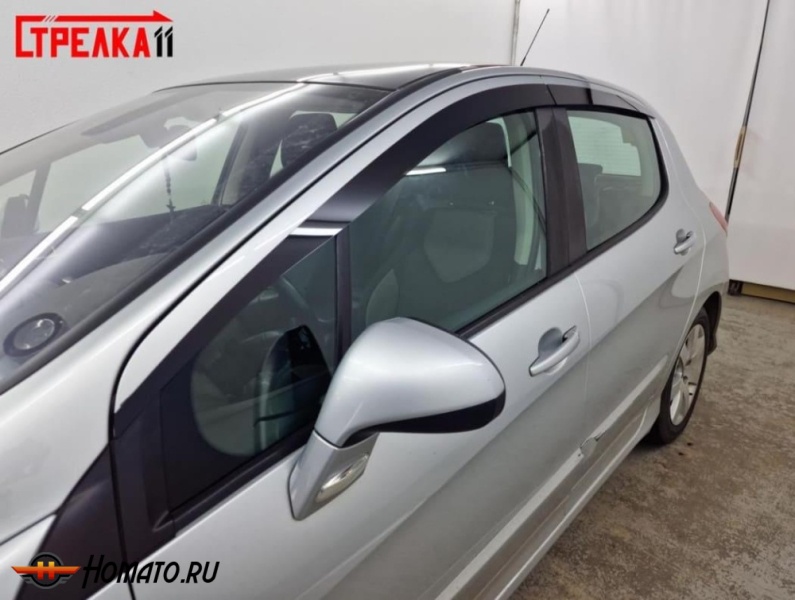 Дефлекторы Peugeot 308 (T7) 2007-2014 хэтчбек 5D | из 4 частей, премиум, плоские, 2D