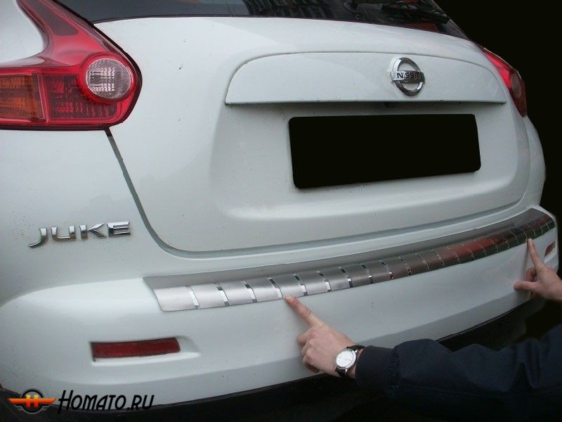 Накладка на задний бампер для Nissan Juke (2010-2014) | нержавейка, с загибом
